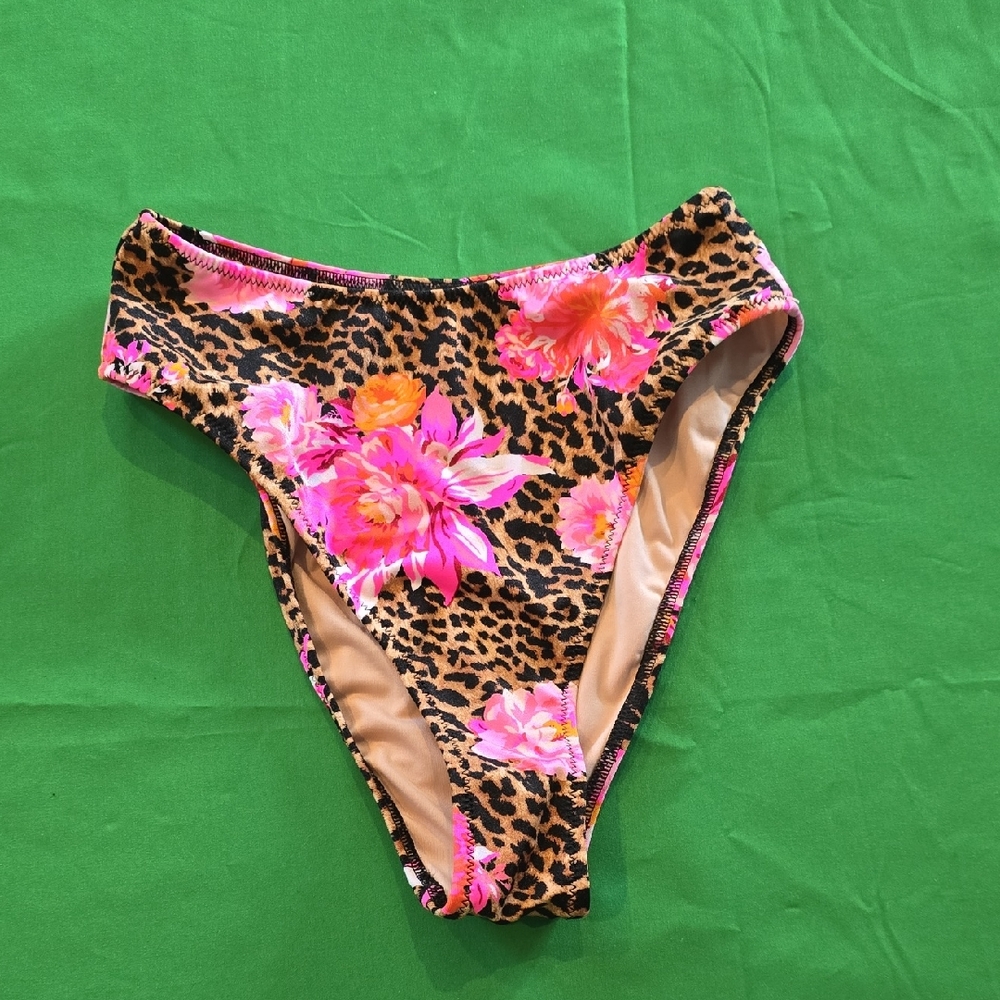 Victoria's Secret Leopard Floral Bikini Bottoms in Brown and Pink